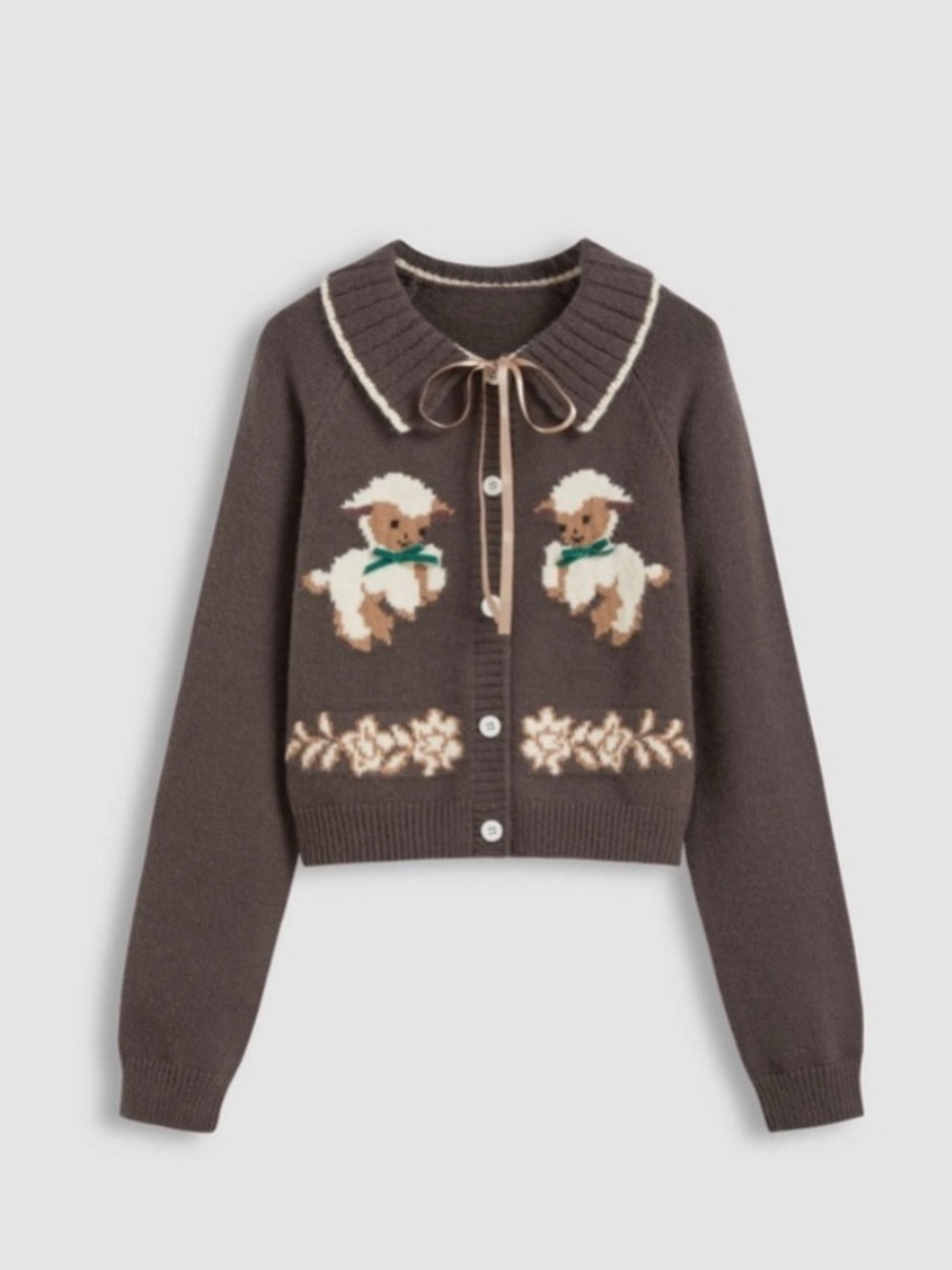 Cider Brown Lamb Intarsia Button-Up Sweater